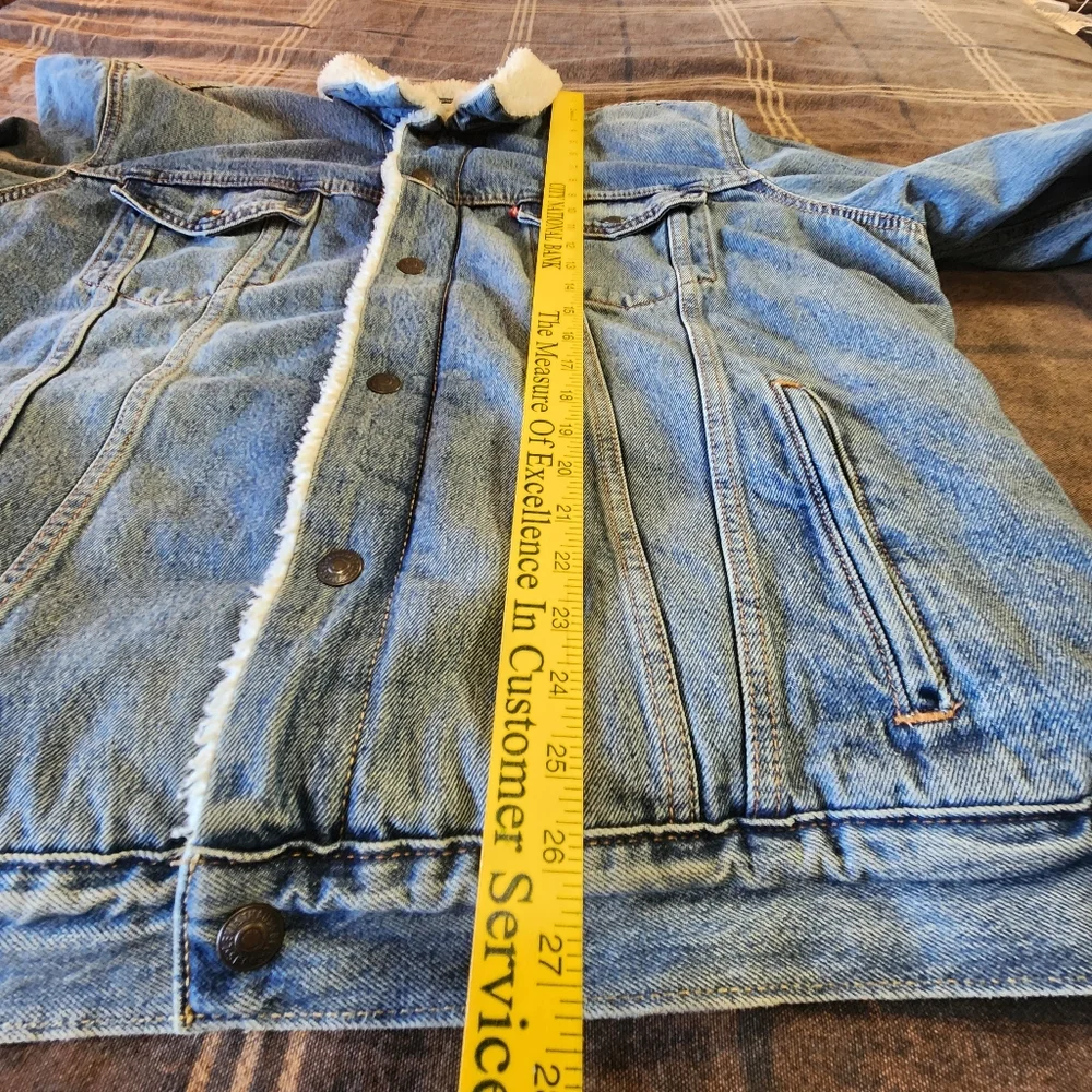 Levis Denim Jacket Adult XXL 2XL Blue Sherpa‎ Lined Trucker Red Tab Fleece Men